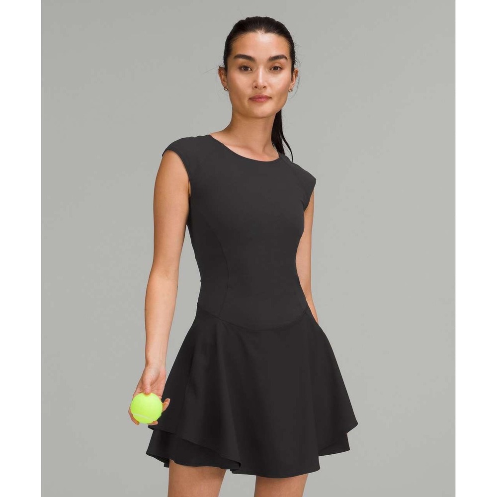 Lululemon Everlux Mesh-Back Tennis Dress Womens 2 Black Activewear Pickleball